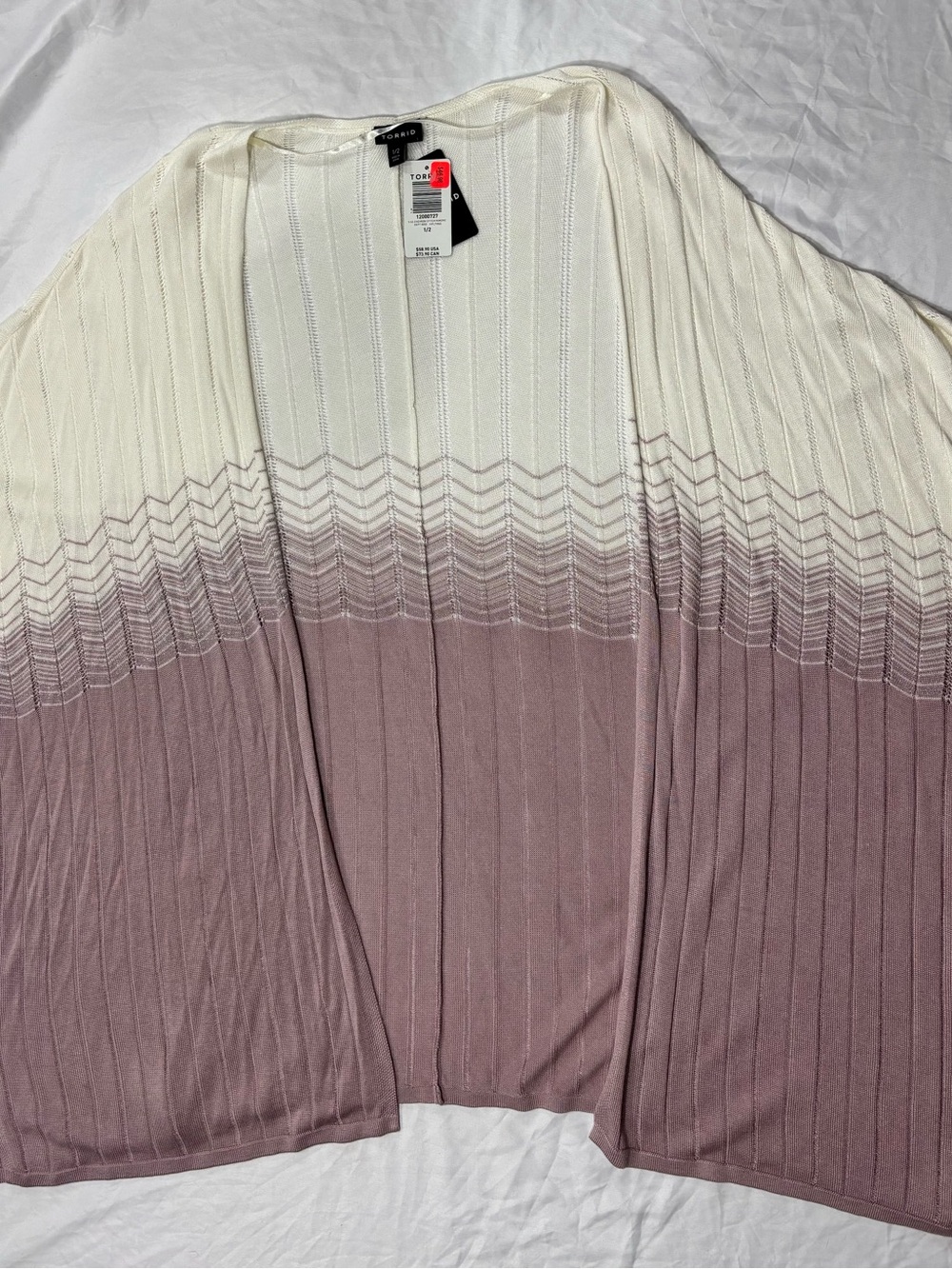 Torrid Cream to Mauve Ombre Ribbed Open-Front Cardigan